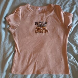 Tan Los Angeles 1999 Teddy Bear Graphic Tee Crop